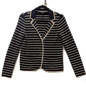TALBOTS Womens Blue/White Striped Sweater Pockets Blazer Size Small Cotton Blend